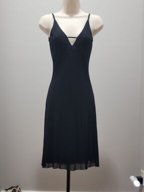 Black Slip Dress with Double V-Neck and Strappy Detail Sz S